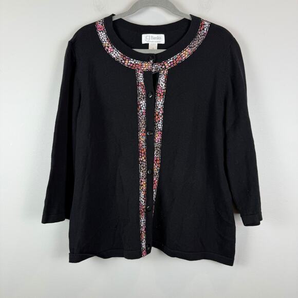 Christopher & Banks Cardigan Women's 1X Black Floral Trim Button Front Sweater - Picture 1 of 7